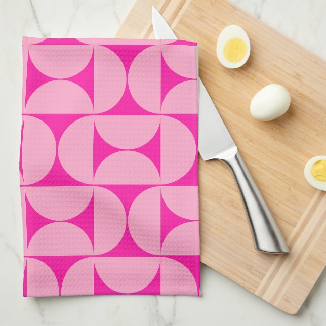 Linge De Cuisine Motif moderne Hot rose du milieu du siècle (Quart Plié)