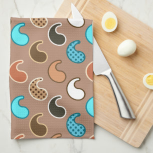 Linge De Cuisine Motif moderne Paisley, Taupe, Turquoise et rouille