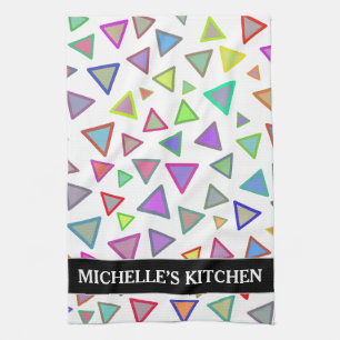 Linge De Cuisine Motif multicolore de triangles + Nom fait sur