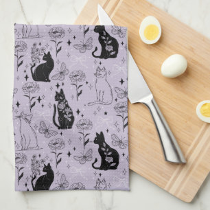 Linge De Cuisine Motif mystique de chat noir et papillon Cuisine