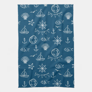 Linge De Cuisine Motif nautique 2 de dessin de craie