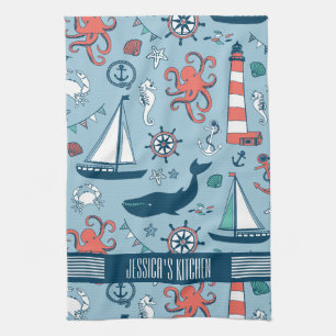 Linge De Cuisine Motif nautique mignon Baby Arrière - plan bleu