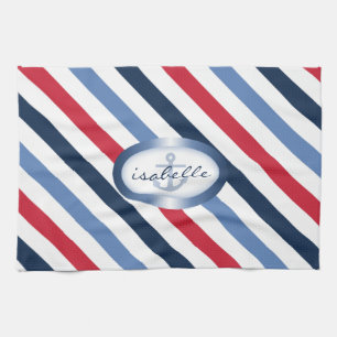 Linge De Cuisine Motif nautique personnalisé Ancre et bande