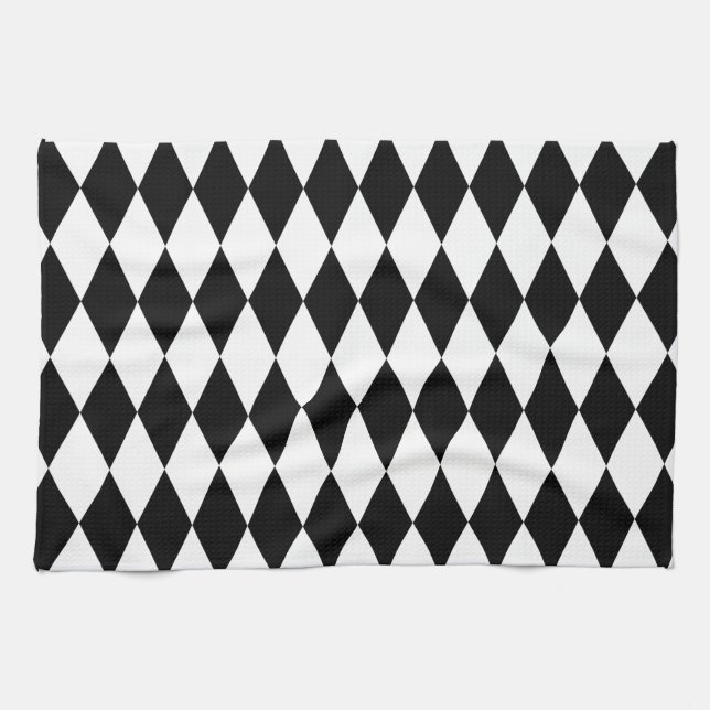 Linge De Cuisine Motif noir et blanc de harlequin de diamant (Horizontal)
