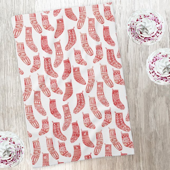 Linge De Cuisine Motif norvégien des restes de Noël (Nordic Scandinavian stockings and sock pattern art kitchen tea towel)