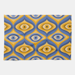 Linge De Cuisine Motif oculaire psychédélique indigo bleu jaune