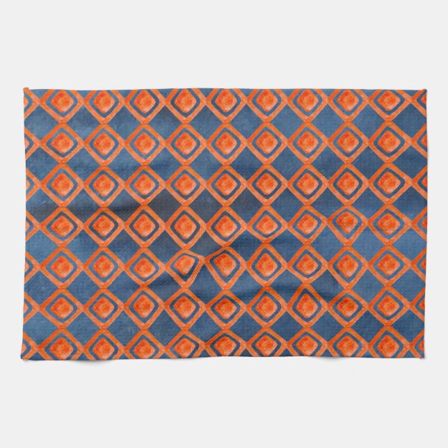Linge De Cuisine Motif orange d'aquarelle de bleu marine (Horizontal)