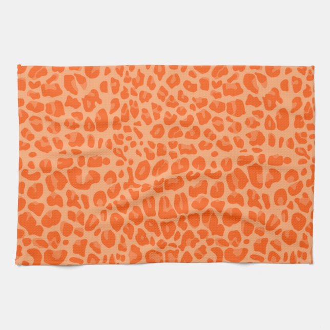 Linge De Cuisine Motif orange en pastel d'empreinte de léopard (Horizontal)