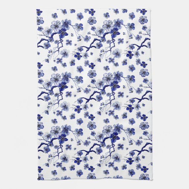 Linge De Cuisine Motif oriental de branche du monogramme | Sakura (Vertical)
