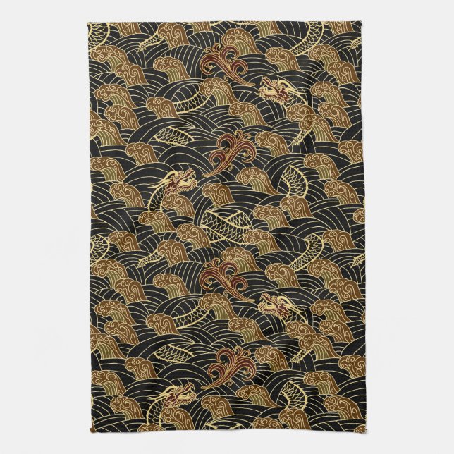 Linge De Cuisine Motif oriental du dragon de mer (Vertical)