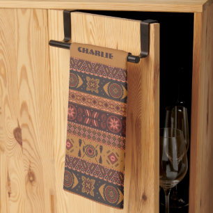 Linge De Cuisine Motif ornemental tribal de terre cuite moderne