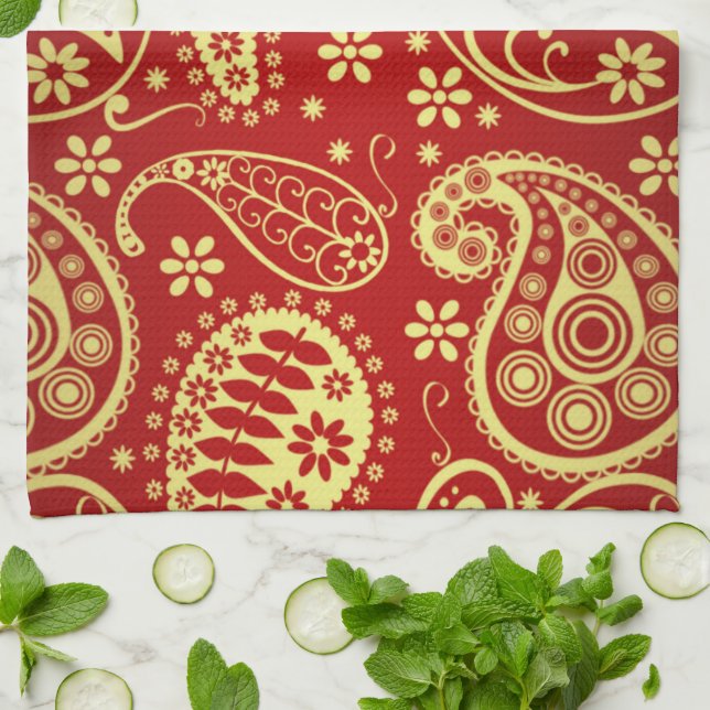 Linge De Cuisine Motif Paisley, Persian Paisley, Oriental Paisley (Plié)
