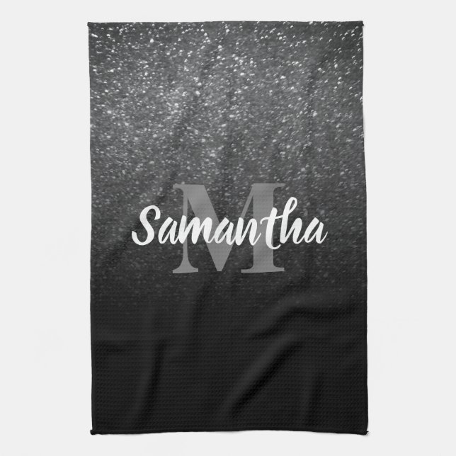 Linge De Cuisine Motif Parties scintillant noir (Vertical)