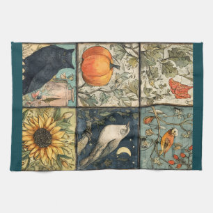 Linge De Cuisine Motif patchwork automne vintage citrouille hibou f