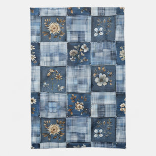 Linge De Cuisine Motif patchwork floral Denim bohème
