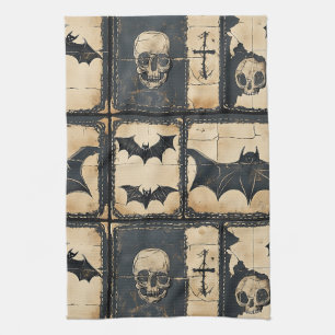 Linge De Cuisine Motif patchwork Halloween en denim rustique