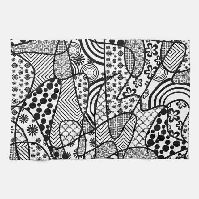 Linge De Cuisine Motif Patchwork Noir & Blanc 02 (Horizontal)