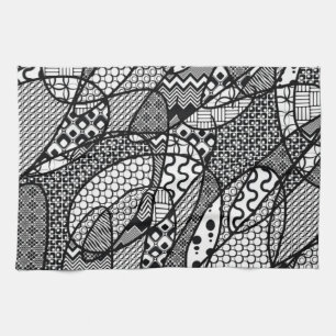Linge De Cuisine Motif Patchwork Noir & Blanc 05