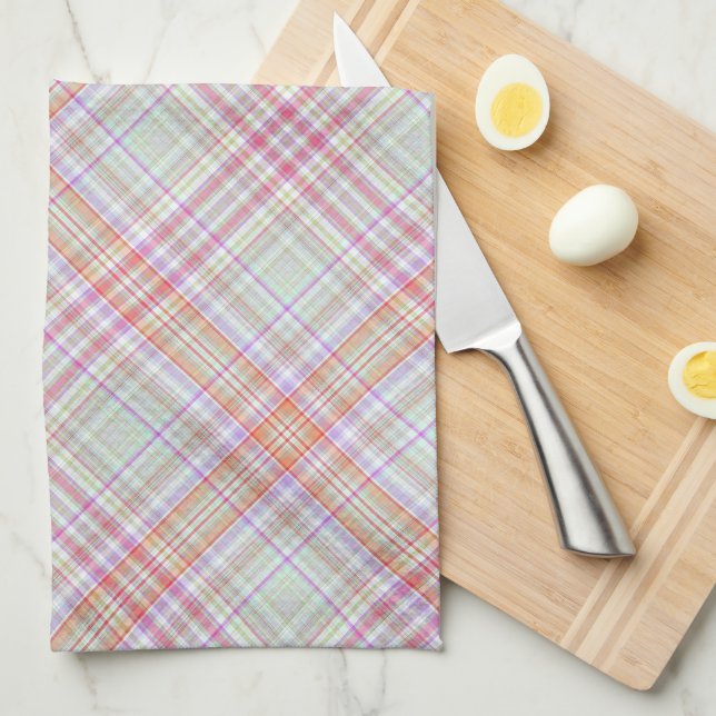Linge De Cuisine Motif Plaid Géométrique Pink Green Classic (Quart Plié)