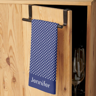 Linge De Cuisine Motif Pois Blanc Bleu marine