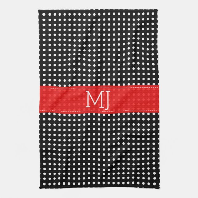 Linge De Cuisine Motif Polkadot blanc et noir (Vertical)