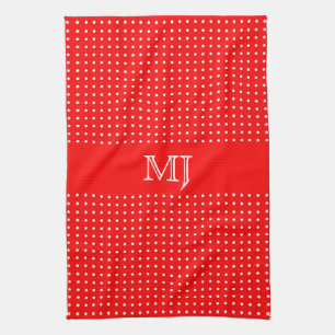Linge De Cuisine Motif Polkadot rouge-Monogramme