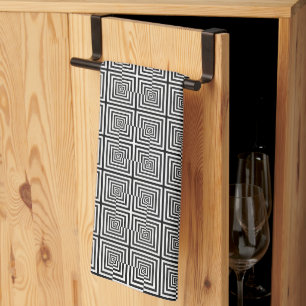 Linge De Cuisine Motif psychédélique des Carrés noirs rétros