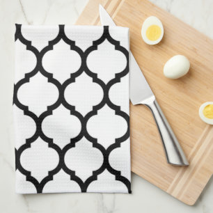 Linge De Cuisine Motif Quatrefoil Marocain blanc et noir