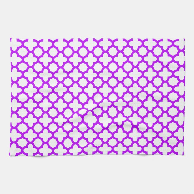 Linge De Cuisine Motif Quatrefoil violet électrique (Horizontal)