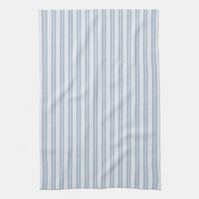 Linge De Cuisine Motif rayé à chevrons bleu doux et fougère (Vertical)