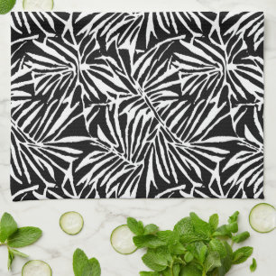 Linge De Cuisine Motif répétitif de feuille tropicale noir et blanc