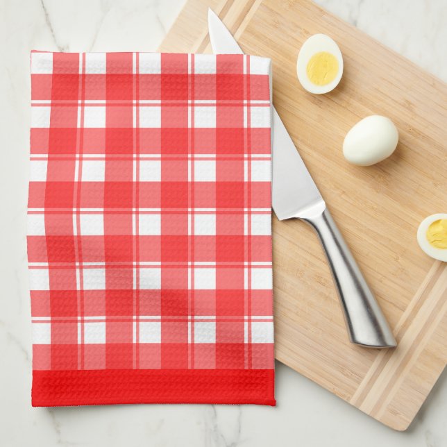 Linge De Cuisine Motif rétro-blanc rouge vérifié (Quart Plié)