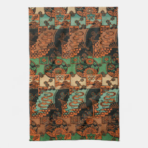 Linge De Cuisine Motif rétro de chrysanthème et de vague japonais