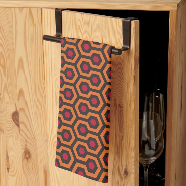 Linge De Cuisine Motif rétro moderne orange rouge Brown Hexagon (Pliage en tiers)
