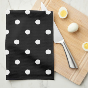 Linge De Cuisine Motif Rétro Points Blancs Sur Fond Noir