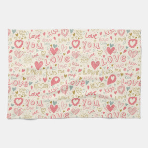 Linge De Cuisine Motif romantique avec des coeurs et des lèvres
