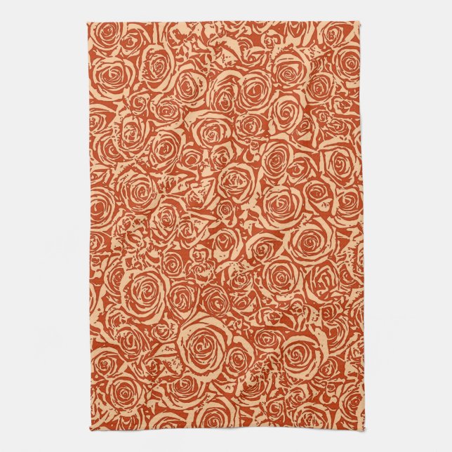 Linge De Cuisine Motif Rose Abstrait moderne, Mandarin Orange (Vertical)