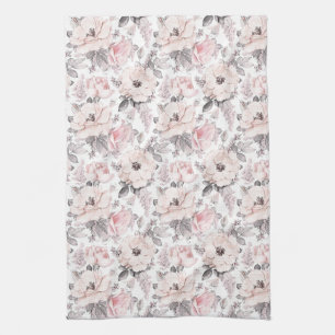 Linge De Cuisine Motif rose et gris classique