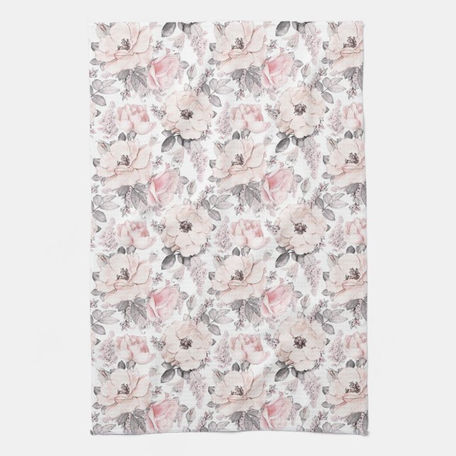 Linge De Cuisine Motif rose et gris classique (Vertical)