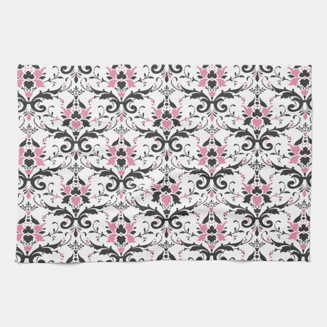 Linge De Cuisine Motif rose et noir de damassé (Horizontal)