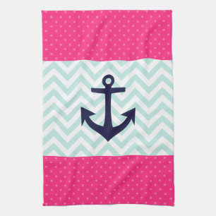Linge De Cuisine Motif rose nautique d'Ancre de Chevron de menthe