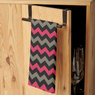 Linge De Cuisine Motif rouge Brown noir Chevron moderne