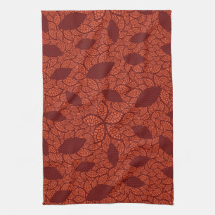 Linge De Cuisine Motif rouge de feuille sur l'orange