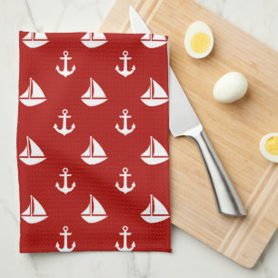 Linge De Cuisine Motif rouge de voiliers et d'Ancres