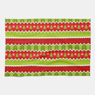 Linge De Cuisine Motif rouge et vert de Noël de Chevron de rayures