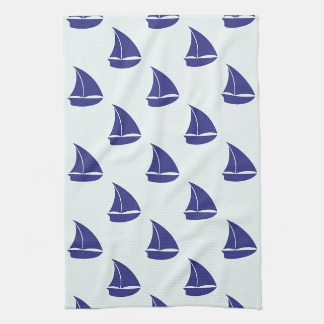 Linge De Cuisine Motif Royal Blue Sailboat (Vertical)