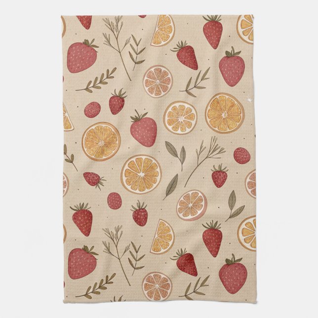 Linge De Cuisine Motif rustique terreux de fraise et d'agrumes (5) (Vertical)