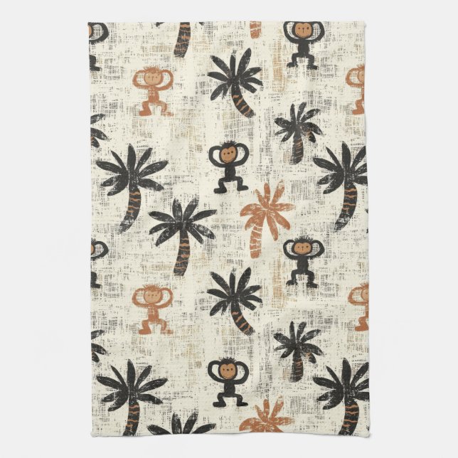 Linge De Cuisine Motif Safari Jungle Singe Bohème (Vertical)
