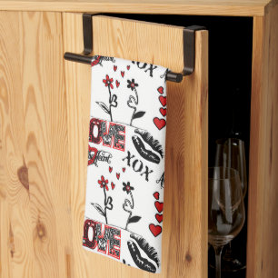 Linge De Cuisine Motif Saint-Valentin Rouge Noir Blanc