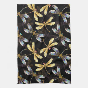 Linge De Cuisine Motif sans couture avec libellules d'or